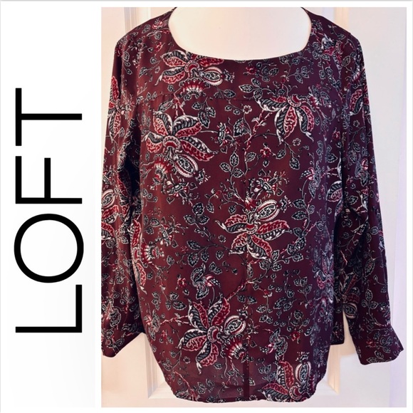 LOFT Tops - LOFT Outlet blouse women’s Petite sz LP, burgundy/black/white/sage floral, EUC